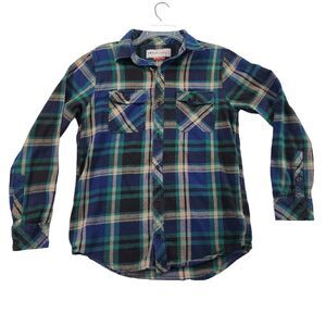 Empyre Surplus Co. Flannel Shirt Size Medium Green Blue Plaid Board Shirt